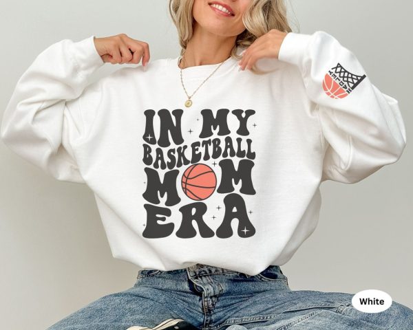 Personalized In My Basketball Mom Era Sweatshirt, Custom Basketball Name And Number On Sleeve, Sport Mom Crewneck, Basketball Mom Hoodie