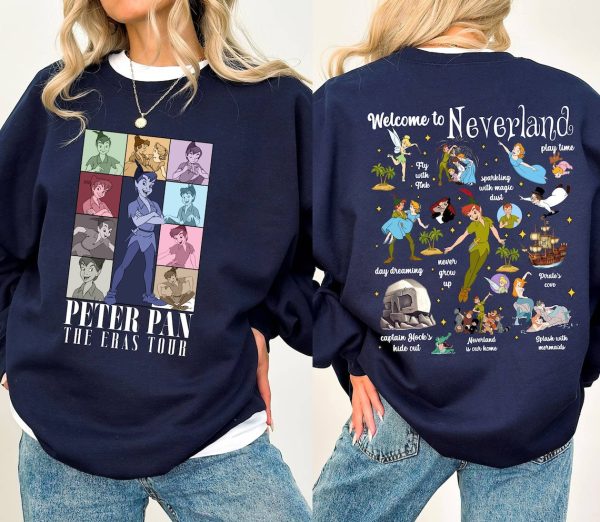 Vintage Peter Pan Never Grow Up Shirt, Peter Pan Eras Tour Shirt, Tinker Bell Wendy Flight Neverland Shirt, Disneyland Family Trip Shirts