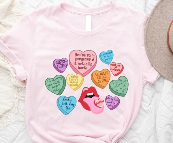 Candy Hearts T-shirt, Taylors Version Valentines Sweatshirt, Swiftie Funny Quotes Shirt, Love Quotes Hoodie, Trendy Shirts, Valentine Day