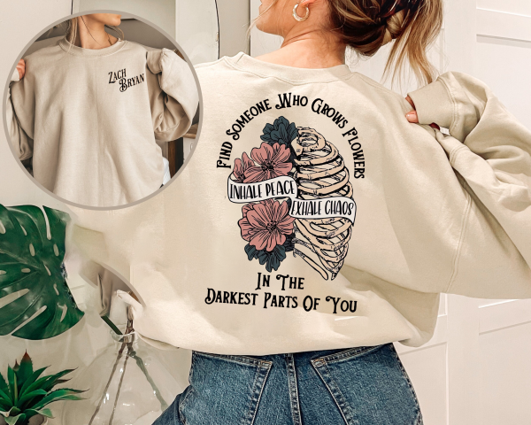 Za.ch Bry.an Front and Back Printed Sweatshirt,American Heartbreak Tour 2024 Sweatshirt  Find Someone Who Grows Flowers In The Darkest Parts Of You,