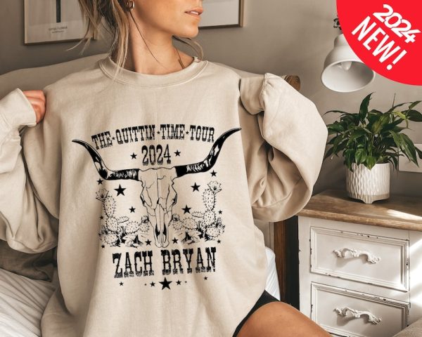 Zach Bryan Bullhead Sweatshirt, The Quittin Time Tour 2024, Zach Bryan Country Music, Western Tee, Country Concert Hoodie, Gift for Cowgirl