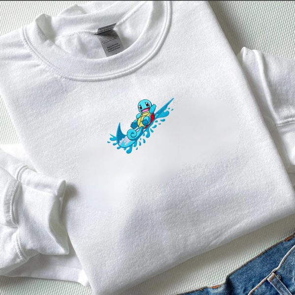 Squirtle Embroidered Sweatshirt, With Glow in the dark stitching effect, great for anime lover, vintage style