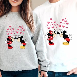 Micke.y and Min.nie Love Sweatshirt, Cute Couple Sweaters, Valentine’s Day Gift For Her, Heart Hoodie, Disne.yland Valentine Sweatshirt