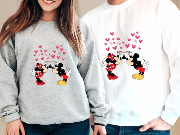 Micke.y and Min.nie Love Sweatshirt, Cute Couple Sweaters, Valentine’s Day Gift For Her, Heart Hoodie, Disne.yland Valentine Sweatshirt