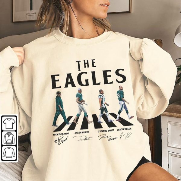 Eagl.es Walking Abbey Road Signatures Football Shirt, Ni.ck Sir.ianni, Jalen Hurts, D’Andre S.wift, Ja.son Kelce, Philadelphia Hoodie Sweatshirt