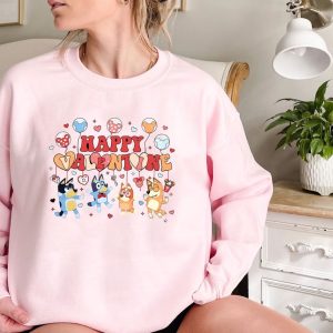 Bluey Dog & Friends V-Day Sweatshirt | Bluey Happy Valentine Hoodie | Bluey And Bingo Valentine Couple Tee | Bluey Mum Dad Love Shirt