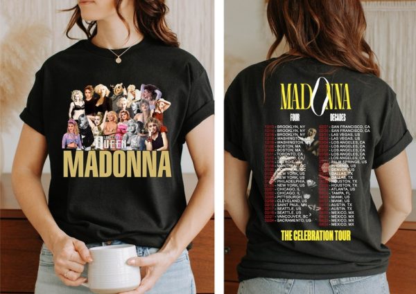 Madonna The Celebration Tour Four Decades Music Tour 2024 Two-Sided Shirt, Madonna Fan Gifts, Concert Outfit, Vintage Tee, Music Lover Shirt