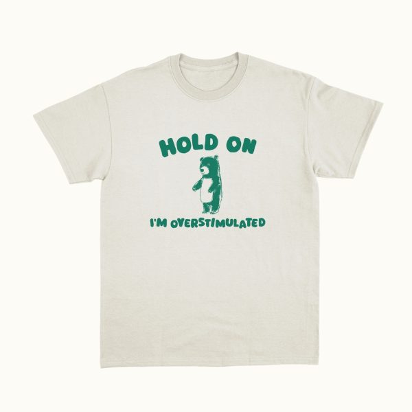 Hold On I’m Overstimulated T-Shirt, Retro Unisex Adult Sweatshirt, Funny Bear Hoodie Meme T Shirt, Relaxed Cotton Shirt, Funny Friends Gifts