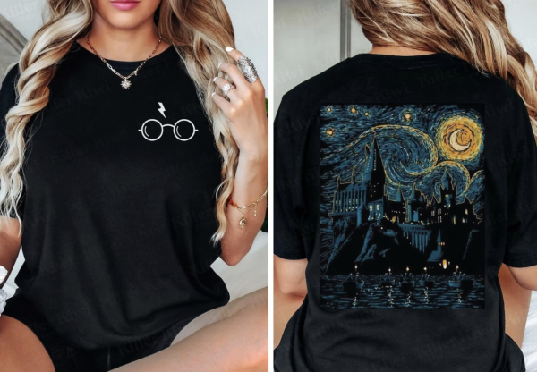 HP Starry Night Shirt,Van Gogh Shirt,Wizard School Tee,Bookish Shirt,Vincent Van Gogh Gift,Family Vacation Shirts,Pottery Gifts,Bookworm Tee