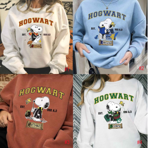 90s Snoopy Halloween Hogwarts House  Sweatshirt, Harry Potter Crewneck; Witchcraft, Wizard House Sweater, Family Vacation Matching Outfit