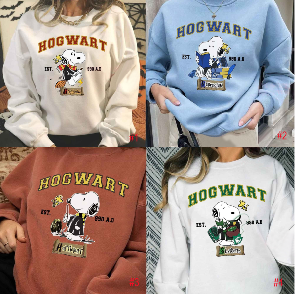 90s Snoopy Halloween Hogwarts House  Sweatshirt, Harry Potter Crewneck; Witchcraft, Wizard House Sweater, Family Vacation Matching Outfit