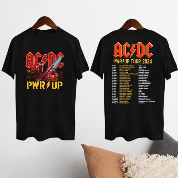 Two Sided Acdc Pwr Up World Tour 2024 Shirt, 2024 Ac Dc Pwr Up World Tour Sweatshirt, Rock Band Concert Graphic Shirt