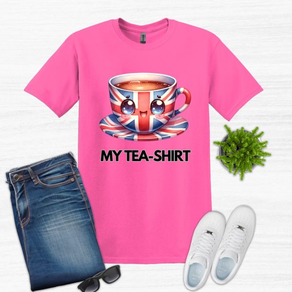 My Tea- Shirt V Neck Unisex T-Shirt, Funny British Union Jack Cup of Tea, Union Jack T Shirt, British Funny Tea Shirt Gift, Funny Tea Cup