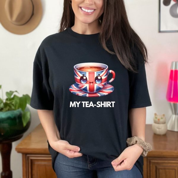 My Tea- Shirt V Neck Unisex T-Shirt, Funny British Union Jack Cup of Tea, Union Jack T Shirt, British Funny Tea Shirt Gift, Funny Tea Cup