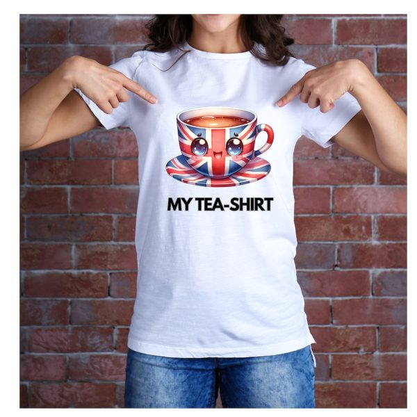 My Tea- Shirt V Neck Unisex T-Shirt, Funny British Union Jack Cup of Tea, Union Jack T Shirt, British Funny Tea Shirt Gift, Funny Tea Cup