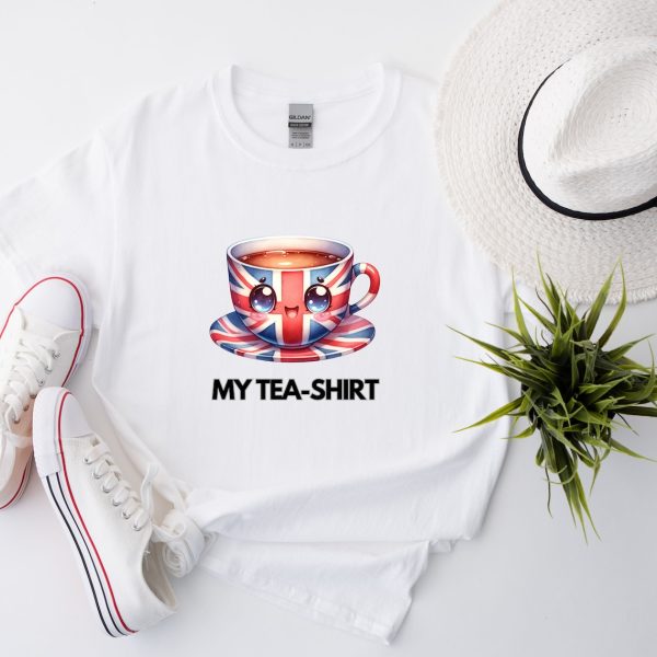 My Tea- Shirt V Neck Unisex T-Shirt, Funny British Union Jack Cup of Tea, Union Jack T Shirt, British Funny Tea Shirt Gift, Funny Tea Cup