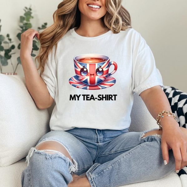 My Tea- Shirt V Neck Unisex T-Shirt, Funny British Union Jack Cup of Tea, Union Jack T Shirt, British Funny Tea Shirt Gift, Funny Tea Cup