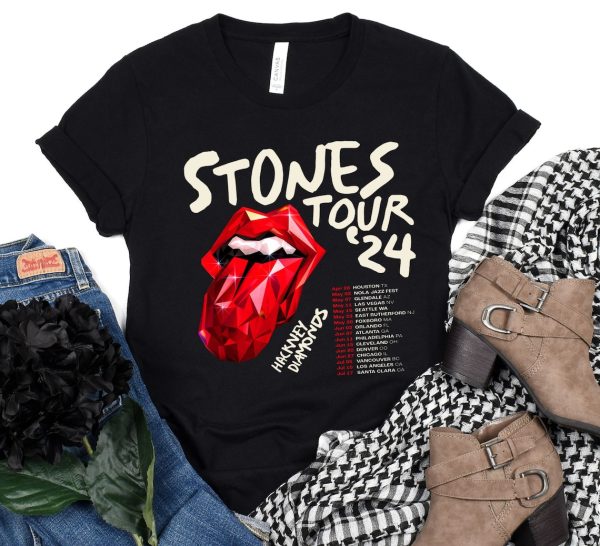 The Rolling Stones Hackney Diamonds Tour 2024 Schedule List T-Shirt, Rolling Stones 2024 Hackney Diamonds Tour Shirt, Rolling Stones Shirt