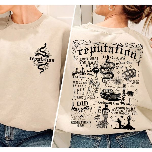 Reputation Tracklist Tee, The Eras Tour Word ( Front & Back) Sweatshirt, Swiftie Fan Gift, Reputation Merch Hoodie, Look What You Made Me Do