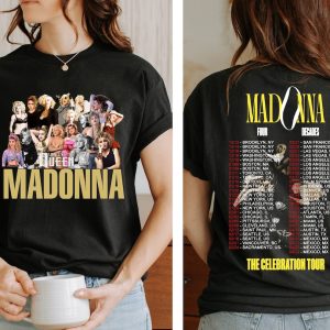 Madonna The Celebration Tour Four Decades Music Tour 2024 Two-Sided Shirt, Madonna Fan Gifts, Concert Outfit, Vintage Tee, Music Lover Shirt