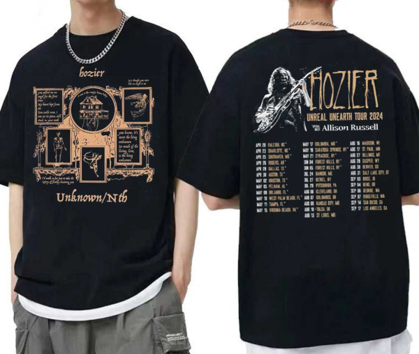 Unreal Unearth Tour Shirt, Hozier Rock Concert Hoodie, Hozier Unreal Unearth Music Tour 2024 Sweatshirt, Rock Music Merch Gift For Fans tour 2024