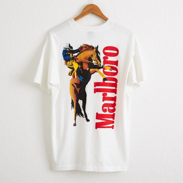 VTG 1990s Marlboro Cowboy Pocket T Shirt , Extra Large White Tee Double Sided Wild West Collection Colorful Cigarettes Horse Snake