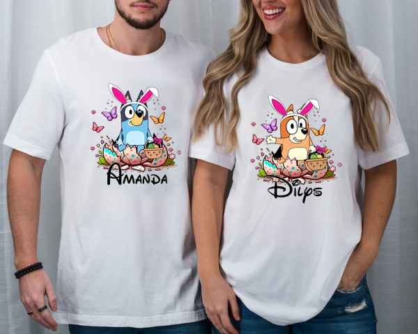 Bluey Family Personalized Shirt, Bluey T-shirt, Easter Day Shirt, Custom Bluey Family Shirts, Happy Easter T-shirt