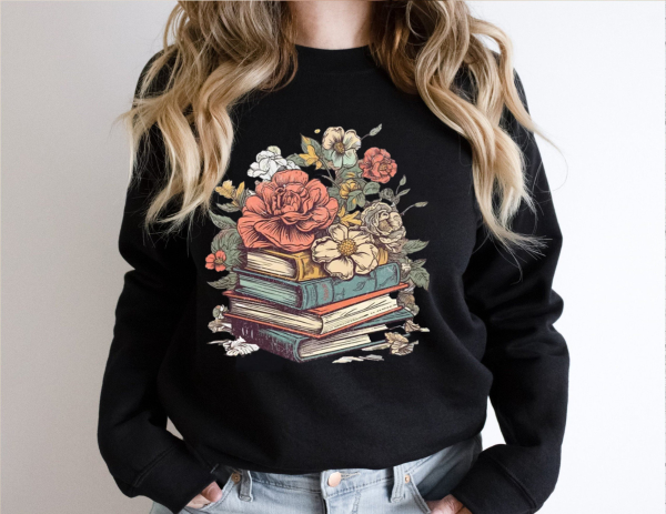 Books And Flowers Sweatshirt, Book Lover Gift, Bookish Sweatshirt, Bookworm Sweater, Books With Flowers, Reading Sweaters, Librarian Gift