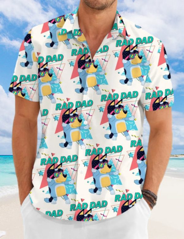 Bluey Hawaiian Rad Dad Shirt, Dad Life Family Shirt, Fathers’ Gift Shirt, Bluey Hawaiian Shirt, Hawaiian Short, Hawaiian Suit, Gift For Dad