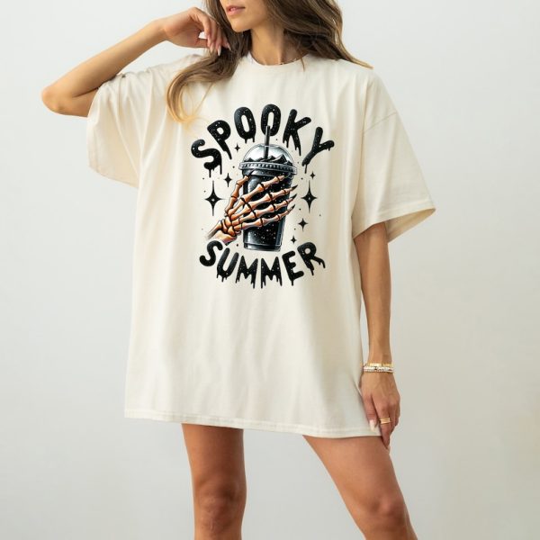 Spooky Summer Shirt, Summer Vibes Skeleton Shirt, Coffee Lover Shirt, Trendy Shirt, skeleton hand shirt, summer shirt, spooky season shirt