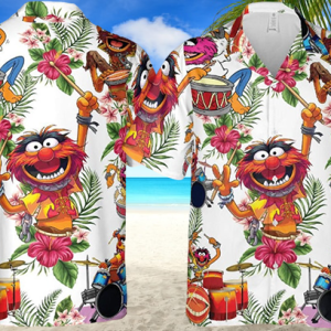 Hawai shirt, Muppet Playing Drum Tropical Flower Hawaiian, Lovers Gift, Beach Shirt, Summer hawai, collared shirt