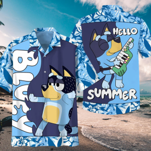 Blue Hello Summer Hawaiian Shirt, Blue Dog Hawaiian Shirt, Blue Dog Family Shirt, Dad Shirt