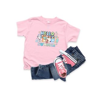 Hello Summer T-shirt, Bluey Shirt, Bingo Shirt, Bluey and Friends, Disney Shirt, Vacation Shirt, Kids Holiday Tees, Summer Vibes, Disney Tee