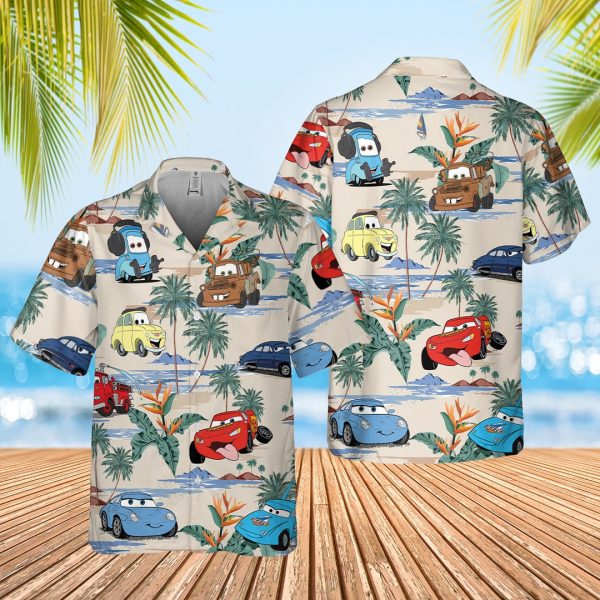 Cars Hawaiian Shirt, Lightning Mcqueen Doc Hudson Summer Hawaiian, Car Aloha Shirt, Car Pixar Hawaiian Button Downs Shirt